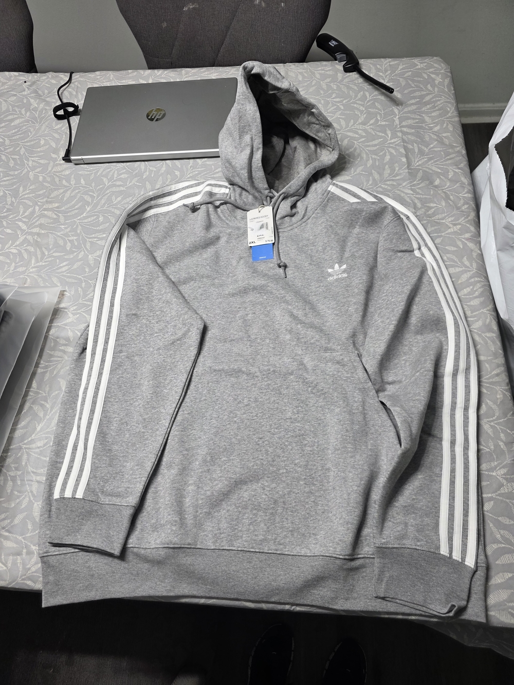 adidas Grey Hoodie with White Three Stripes